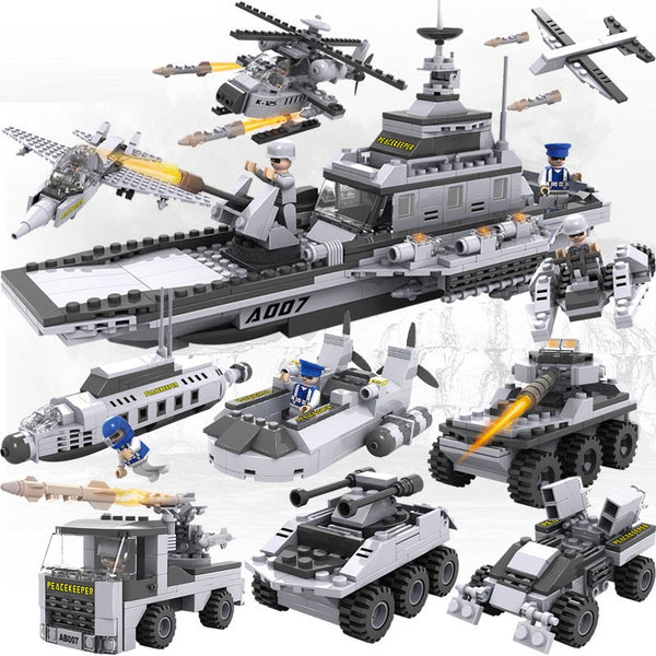 732Pcs Legoings 8 In 1 SWAT for Aircraft Carri Bricks 25 Models Military Ship