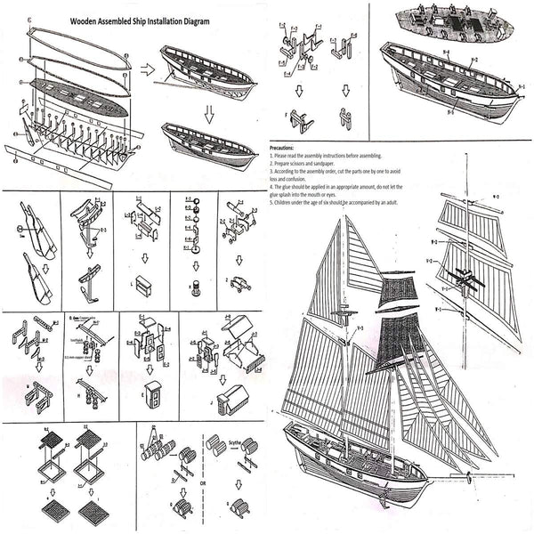 Sailboat Model 380x130x270mm Ship Assembly Model