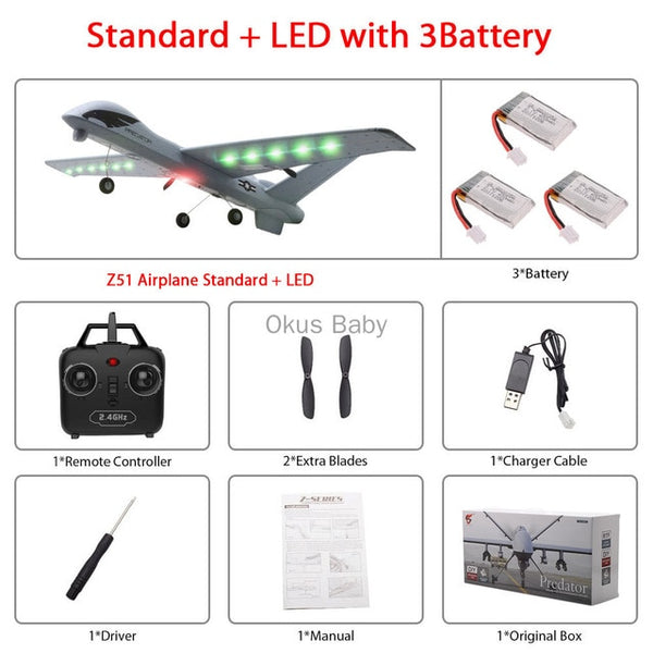 Airplan  20 Minutes Fligt Time 150M Gliders Model with LED Hand Throwing